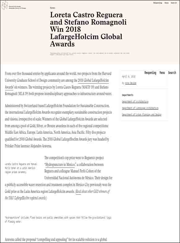 Loreta castro reguera MAUD'10, stefano Ramagnoli MLA'19 Win 2018 Lafarge Holcim Global Awards 2018